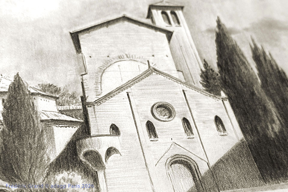 dessin motif basilique santo stefano bologne toscane italie illustration architecture patrimoine aquarelle