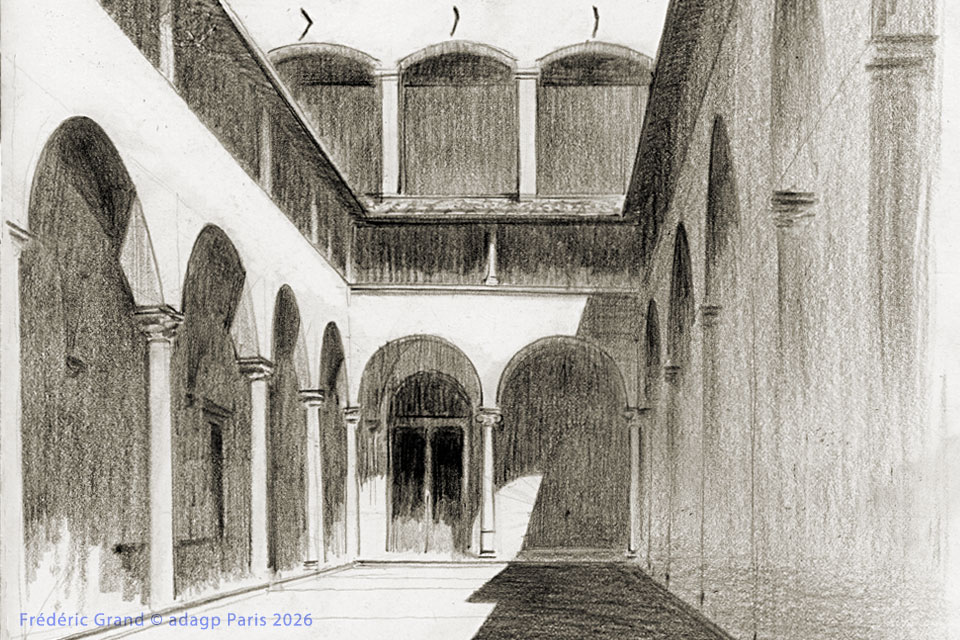 dessin motif hopital innocents brunelleschi toscane italie illustration architecture patrimoine aquarelle