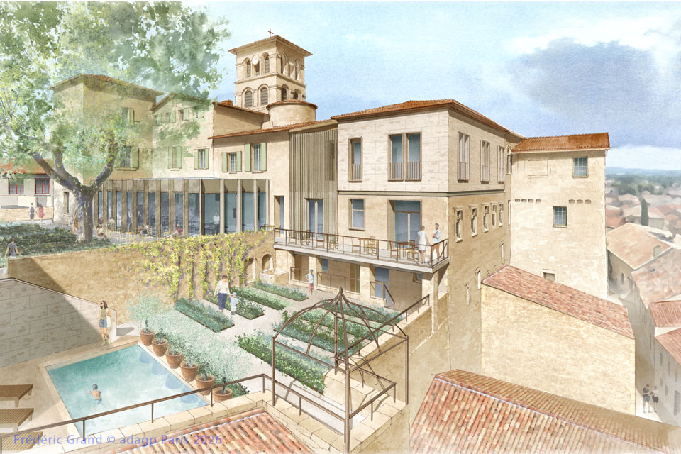 perspective dessin projet reconversion prieuré saint donat sur l herbasse illustration architecture patrimoine aquarelle