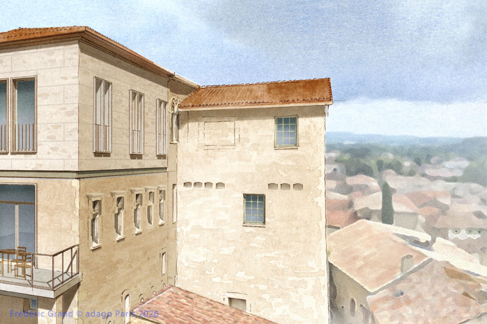 perspective dessin projet reconversion prieuré saint donat sur l herbasse illustration architecture patrimoine aquarelle