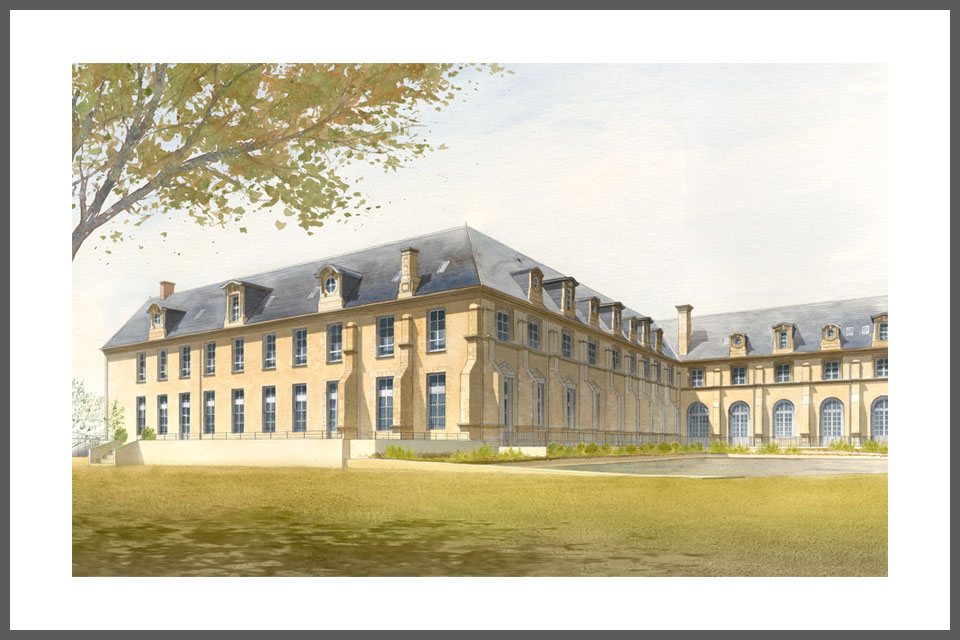 aquarelle architecture tirage  rénovation abbaye Toussaint Châlons-en-Champagne